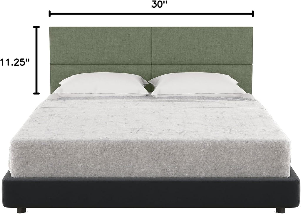 Jaxx Panelist Modern Padded Headboard – Set of 4 Wall Mounted Panels (Each 11.25' x 30') - Queen, Cypress Green Microvelvet