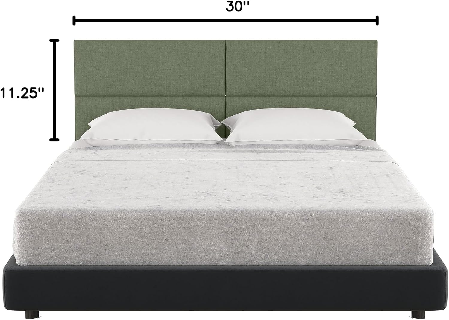 Jaxx Panelist Modern Padded Headboard – Set of 4 Wall Mounted Panels (Each 11.25' x 30') - Queen, Cypress Green Microvelvet