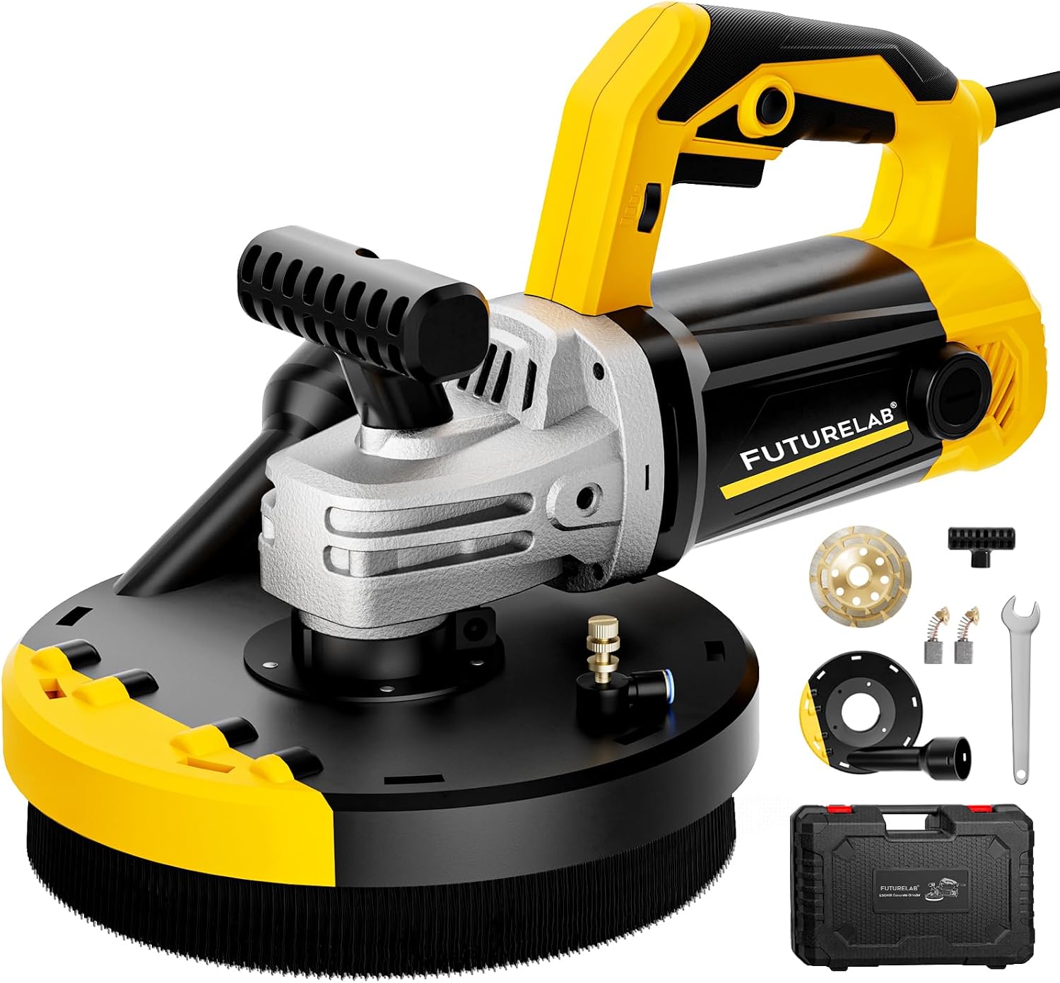 FUTURELAB® 7' 7-Inch Concrete Surface Grinder，Angle Grinder Kit with Dust Shroud, floor grinder, 2200W Motor,Auxiliary Handle, Diamond Wheel, 90° Seamless sanding for Floor, Wall, Adhesive and Ceiling