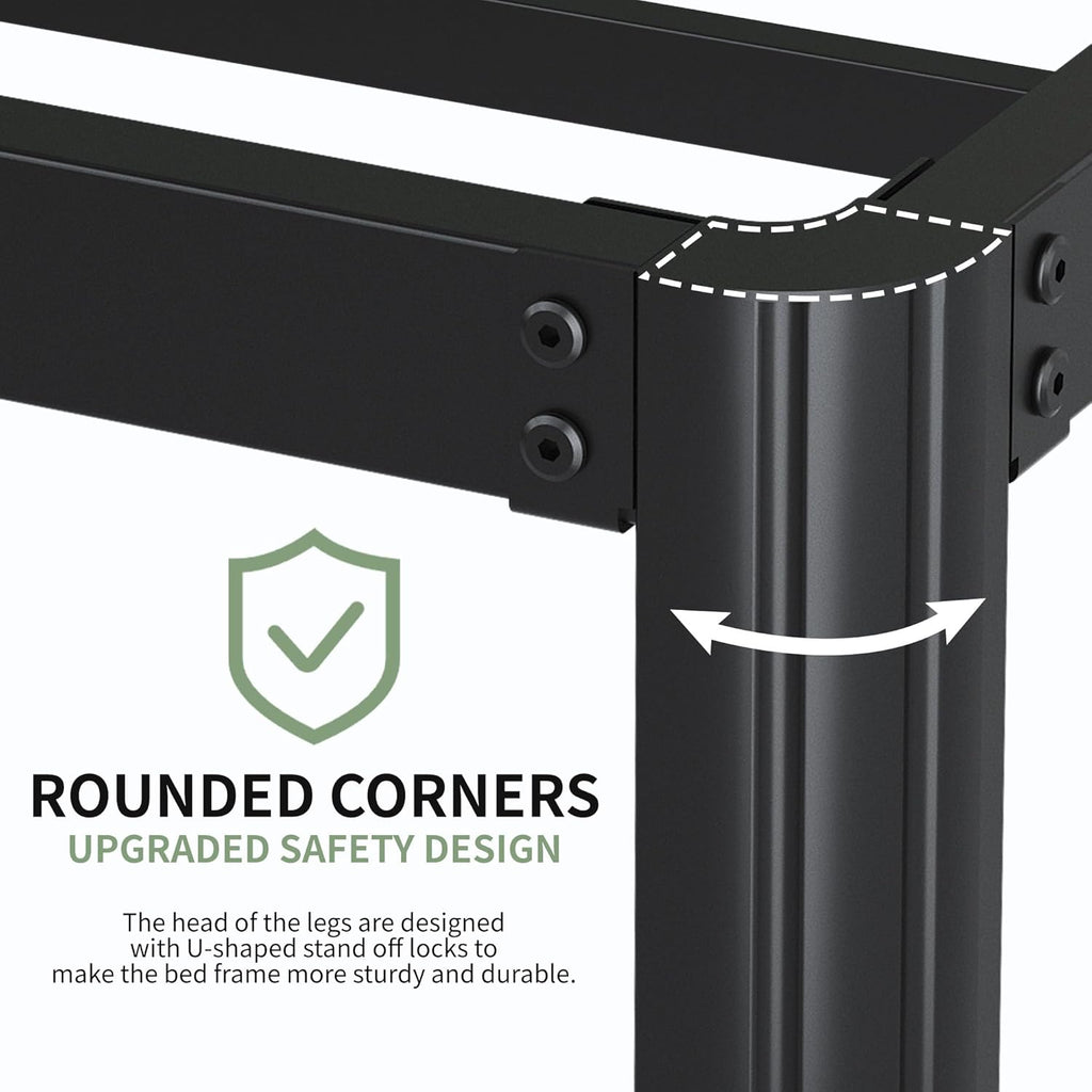 Lutown-Teen 25 Inch High Full Size Bed Frame with Rounded Corner Legs, Sturdy Mattress Foundation, Heavy Duty Metal Platform Bed Frame Full No Box Spring Needed, Noise Free, Easy Assembly, Black