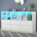 6 Drawers Dresser with 7 Storage Cubbies, LED Chest of Drawers with Power Outlet, 63' Triple Wide Long Dresser Organizer for Bedroom, Modern TV Stand with Open Shelf for Living Room, Entryway (White)