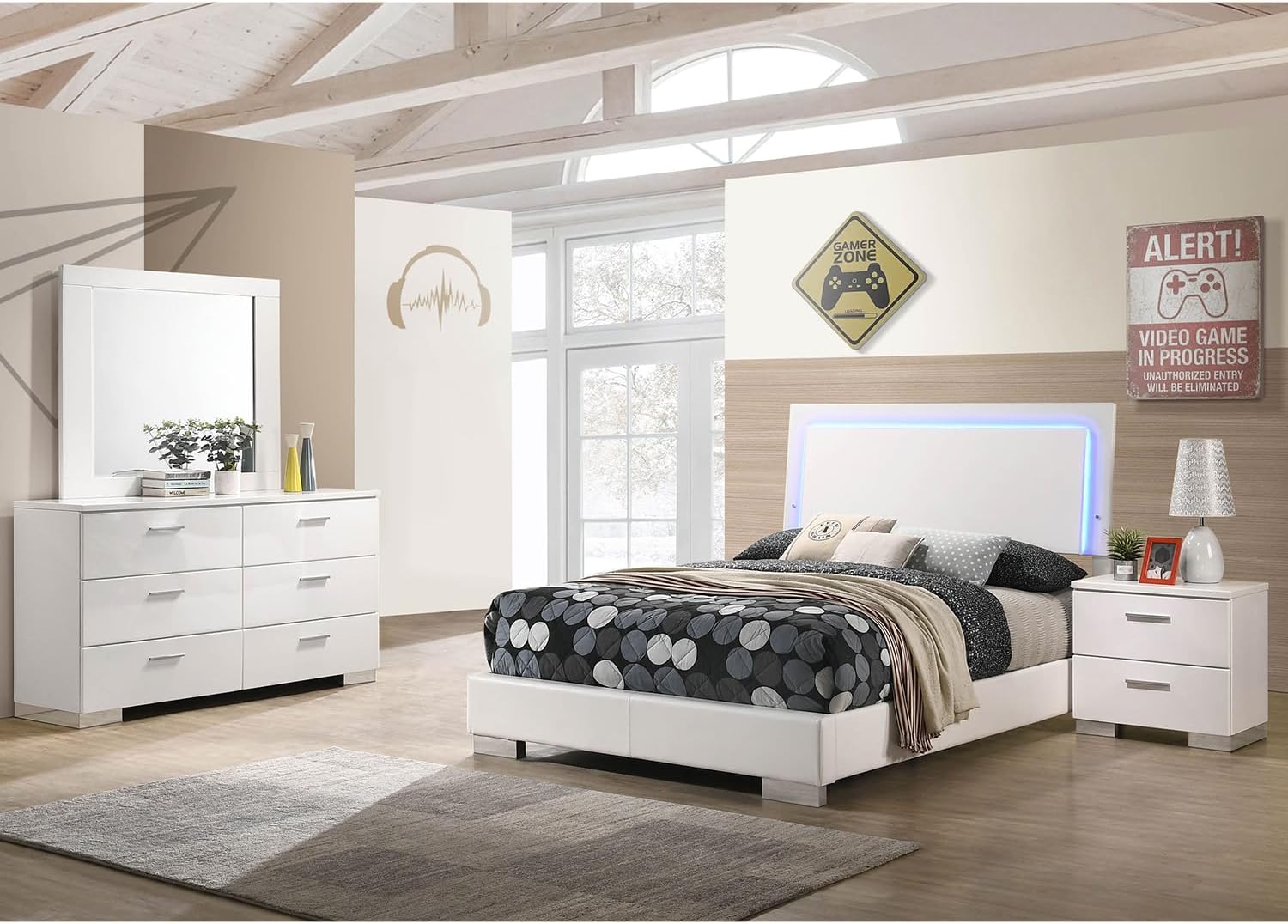 White High Gloss 4-piece Full Bedroom Set