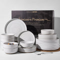 24-Piece Stoneware Dinnerware Set – Flared Plates and Bowls with Reactive Glaze, Speckles & Spirals, Chip & Scratch Resistant Dishes, Dishwasher Safe, Service for 8, Gift Box, White