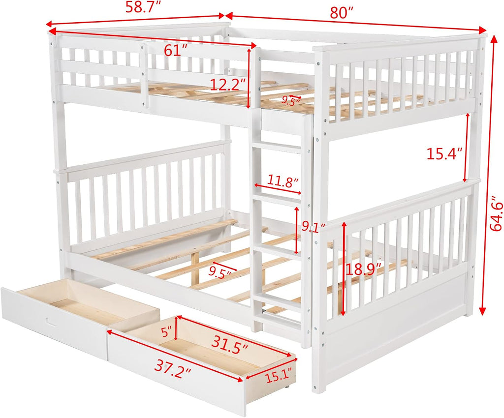 SOFTSEA Full Over Full Bunk Bed with Drawers and Built-in Ladder, No Box Spring Needed