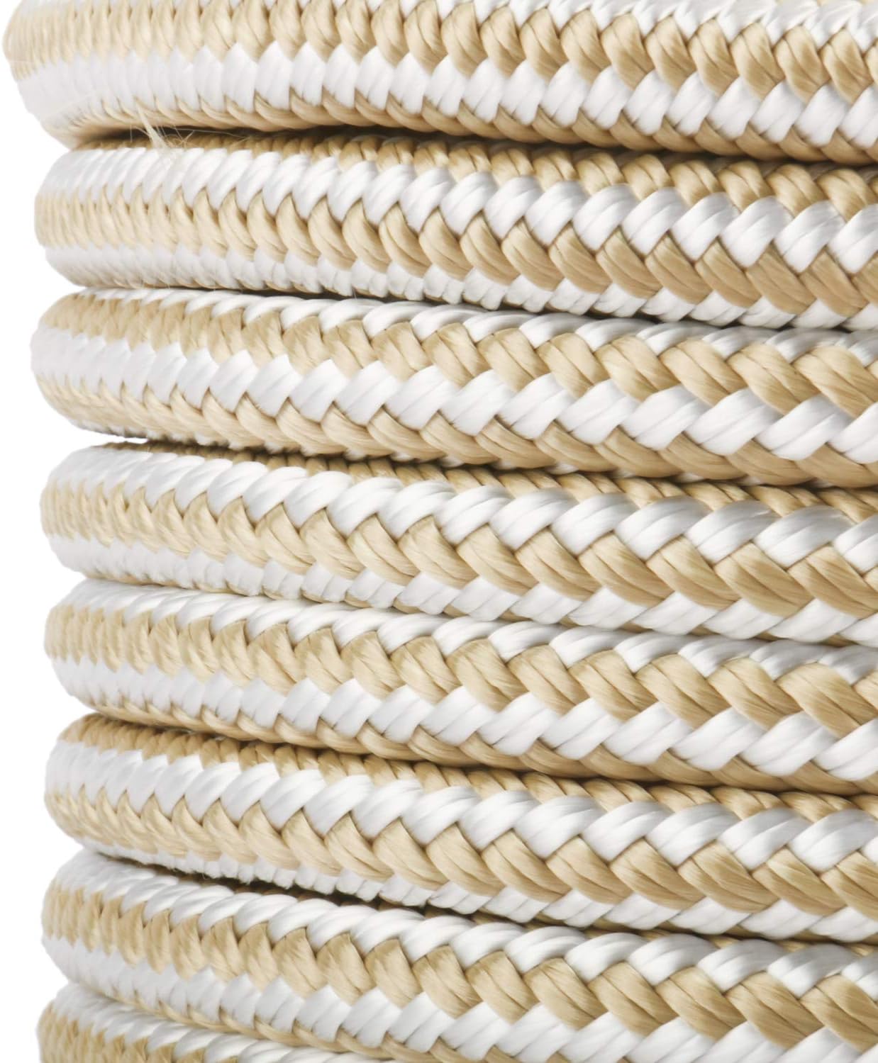 NovelBee 1/2 Inch X 600 Feet Double Braid Nylon Anchor Line with Stainless Steel Thimble and Wood Chuck (White/Gold)