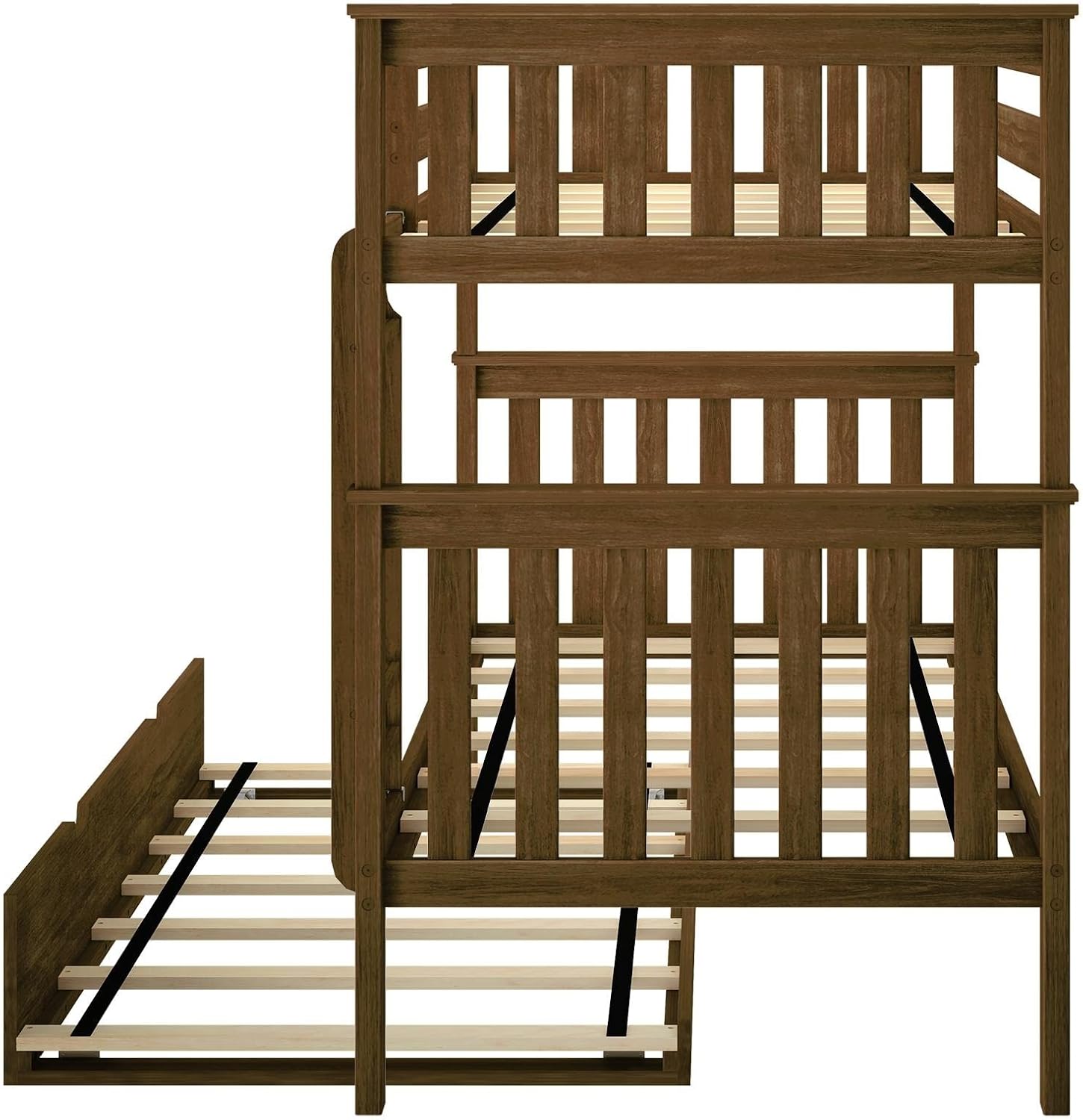Max & Lily Bunk Bed, Twin-Over-Twin Bed Frame for Kids with Trundle, Walnut