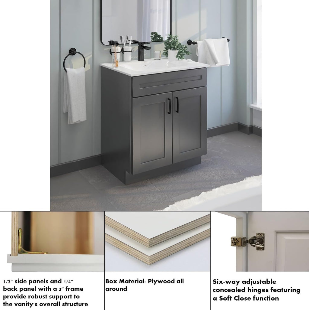 Bathroom Vanity Sink Base Ready-to-Assemble Bathroom Cabinet 24'/30'/36' Width (Vanity Base in Grey Shaker, 30 inch)