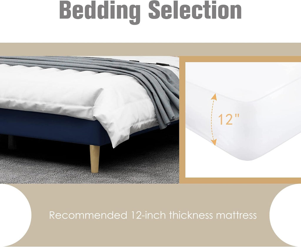 AGARTT Upholstered Platform Bed Frame Full Size with Headboard and Footboard/Wooden Slats Support/No Box Spring Needed/Easy Assembly,Blue Velvet