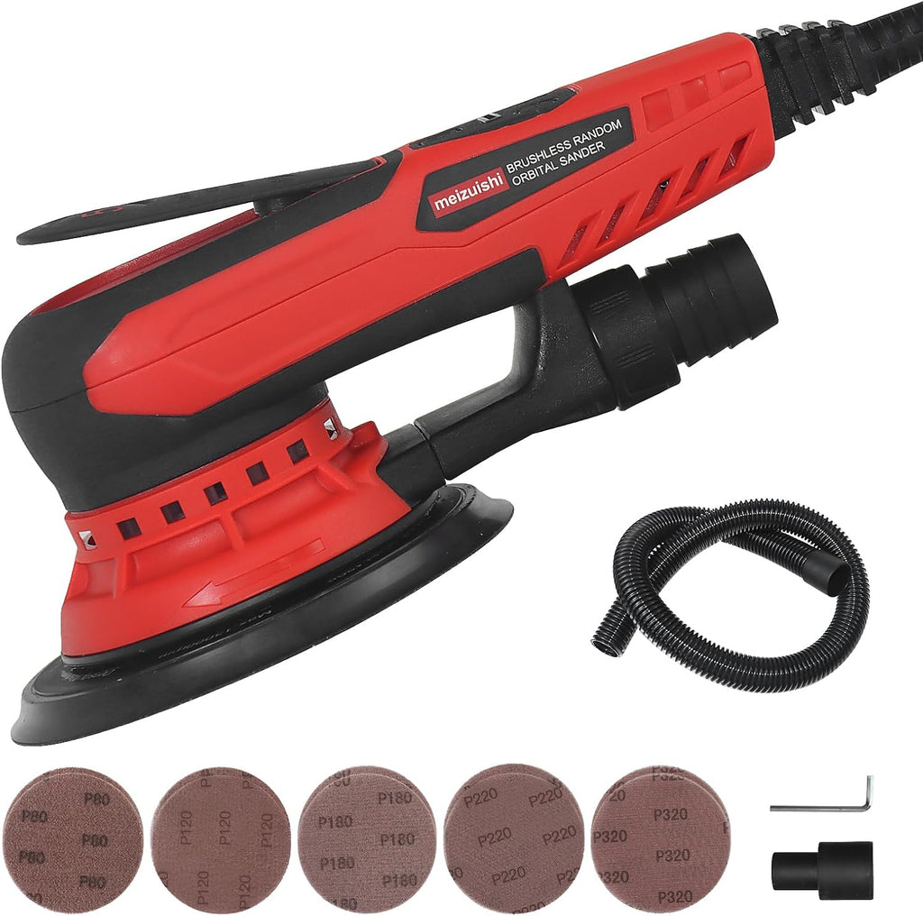 Random Orbital Sander Brushless 350W 3A Multi-function Variable Speed Electric Corded Orbital Sanders Machine for Woodworking, car，Drywall Sanding, Polishing，Random Color