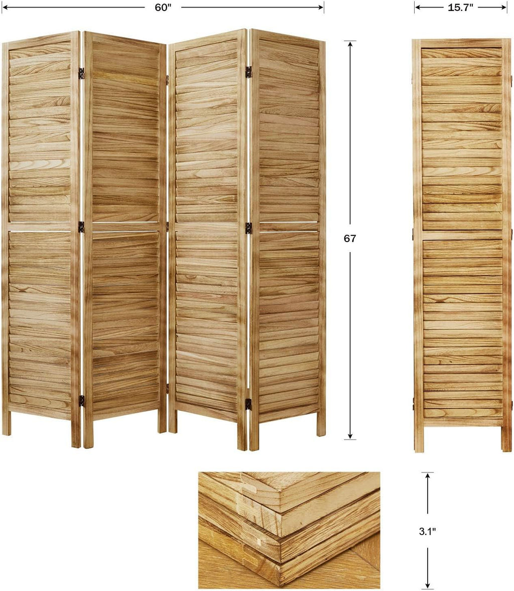 Room Dividers and Folding Privacy Screens, Wood Louvered Separators Divider Wall for Home Office Bedroom - 4 Panels, 67 * 60inch (Wood)