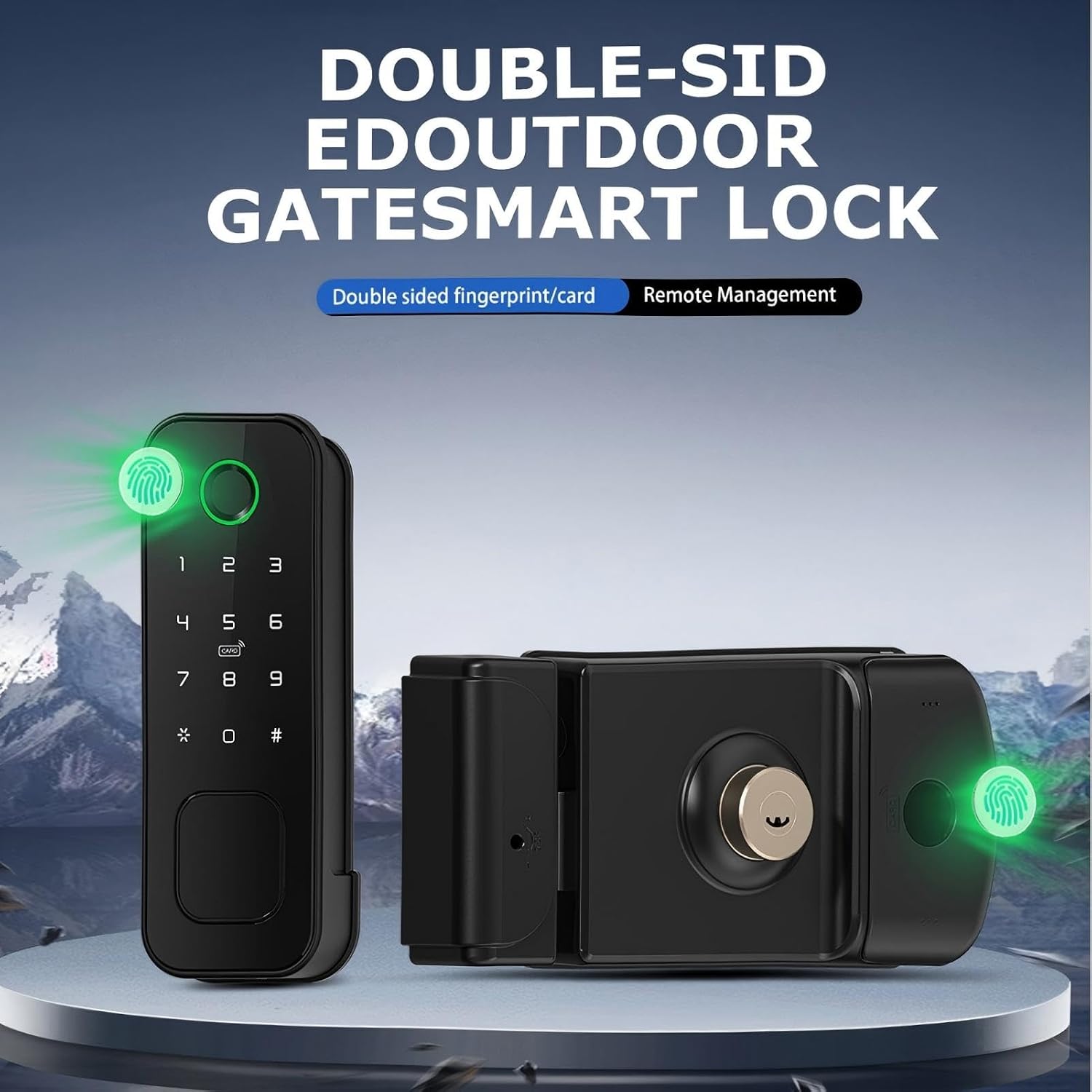 IP66 WiFi Smart Lock,Dual Fingerprint&Card,5-in-1 Yard Gate Lock | IP66 Outdoor Waterproof Smart Lock - Dual-Side Fingerprint & Card Entry - 5-in-1 Garden/Yard Gate Lock with WiFi Tuya App