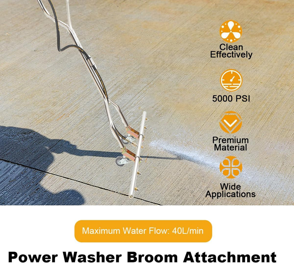 5000 PSI Heavy Duty Water Broom Surface Cleaner 7 Nozzle Pressure Washer Attachment with 3/8 Quick Connect, Adjustable Handle & Wheels for Hot/Cold Water (Commercial & Home Use)
