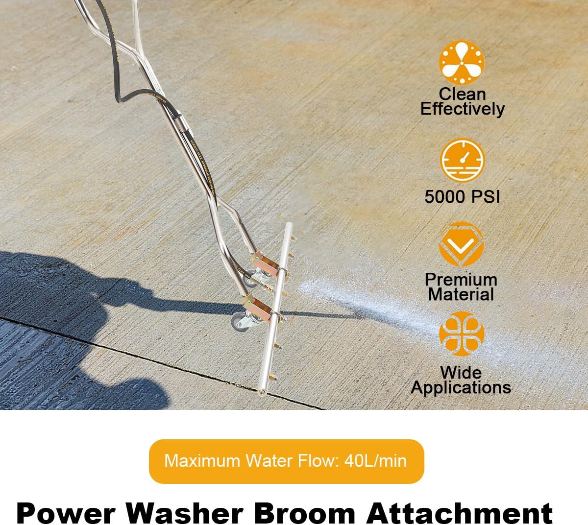 5000 PSI Heavy Duty Water Broom Surface Cleaner 7 Nozzle Pressure Washer Attachment with 3/8 Quick Connect, Adjustable Handle & Wheels for Hot/Cold Water (Commercial & Home Use)
