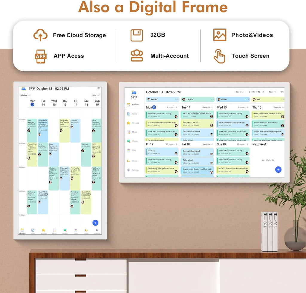 24' Digital Wall Calendar Chore-Chart-for-Planner - Touchscreen Display Smart Calendar for Family Monthly/Weekly Planner, To Do List Notepad, Streamline Household Organization, Desk Mount Included