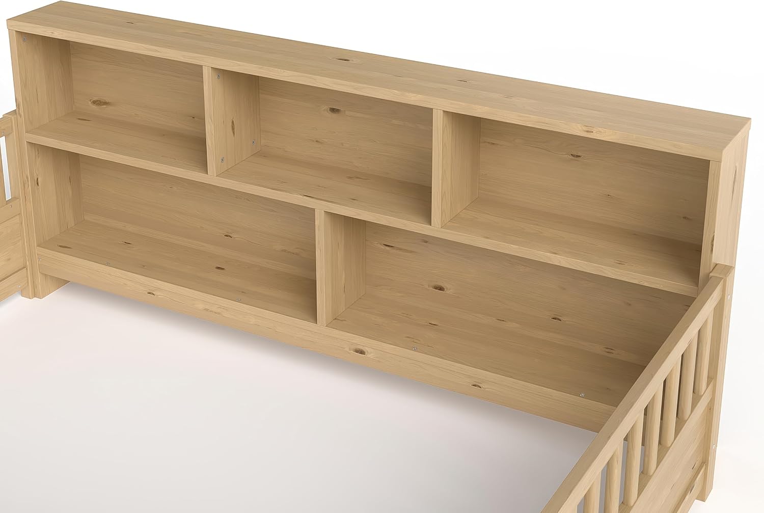 Bellemave Kids Montessori Floor Bed Full Size,Floor Bed Frame with Bookcase and Fence for Kids Boys Girls,Natural