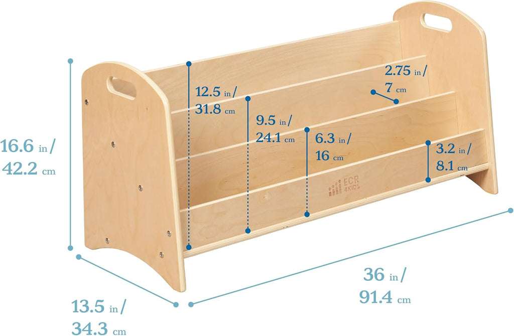 ECR4Kids 3-Shelf Floor Book Display with Handles, 36in, Children's Furniture, Natural