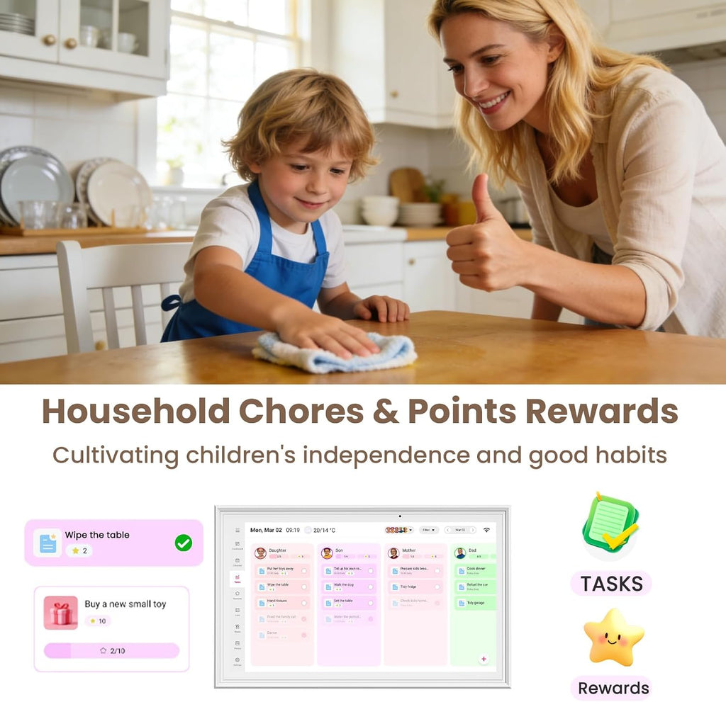 15.6 Inch Digital Calendar Wall Touch Screen, Smart Family Calendar & Chore Chart for Kids, 1080P Full HD Electronic Planner, Digital Picture Frame, Wall & Desk Mountable