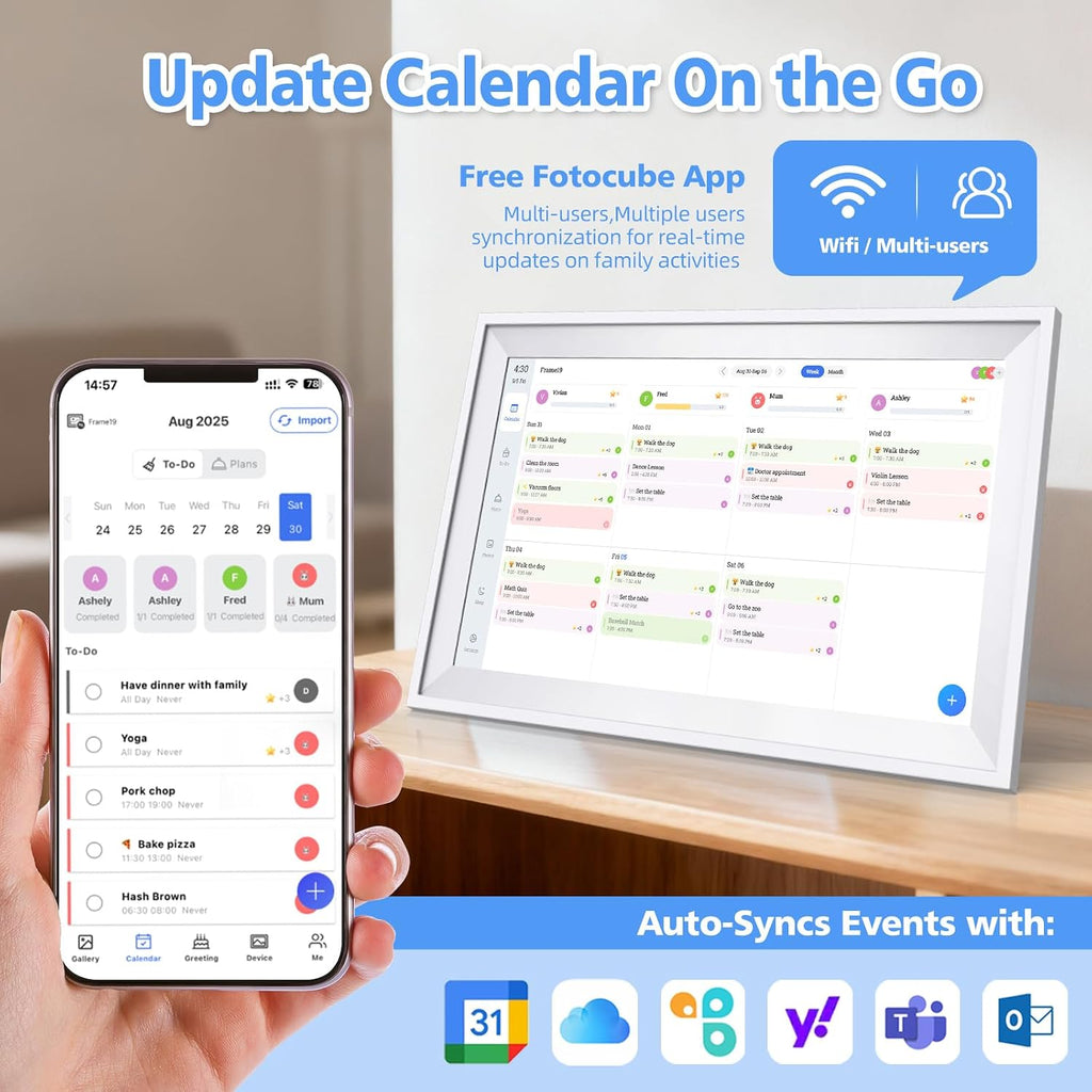 Digital Calendar 15.6' Wall Touch Screen Planner Electronic Calendar & Chore Chart, Smart Calendars Interactive Display for Family Organize Routines Schedules Meal Planner with Digital Picture Frame