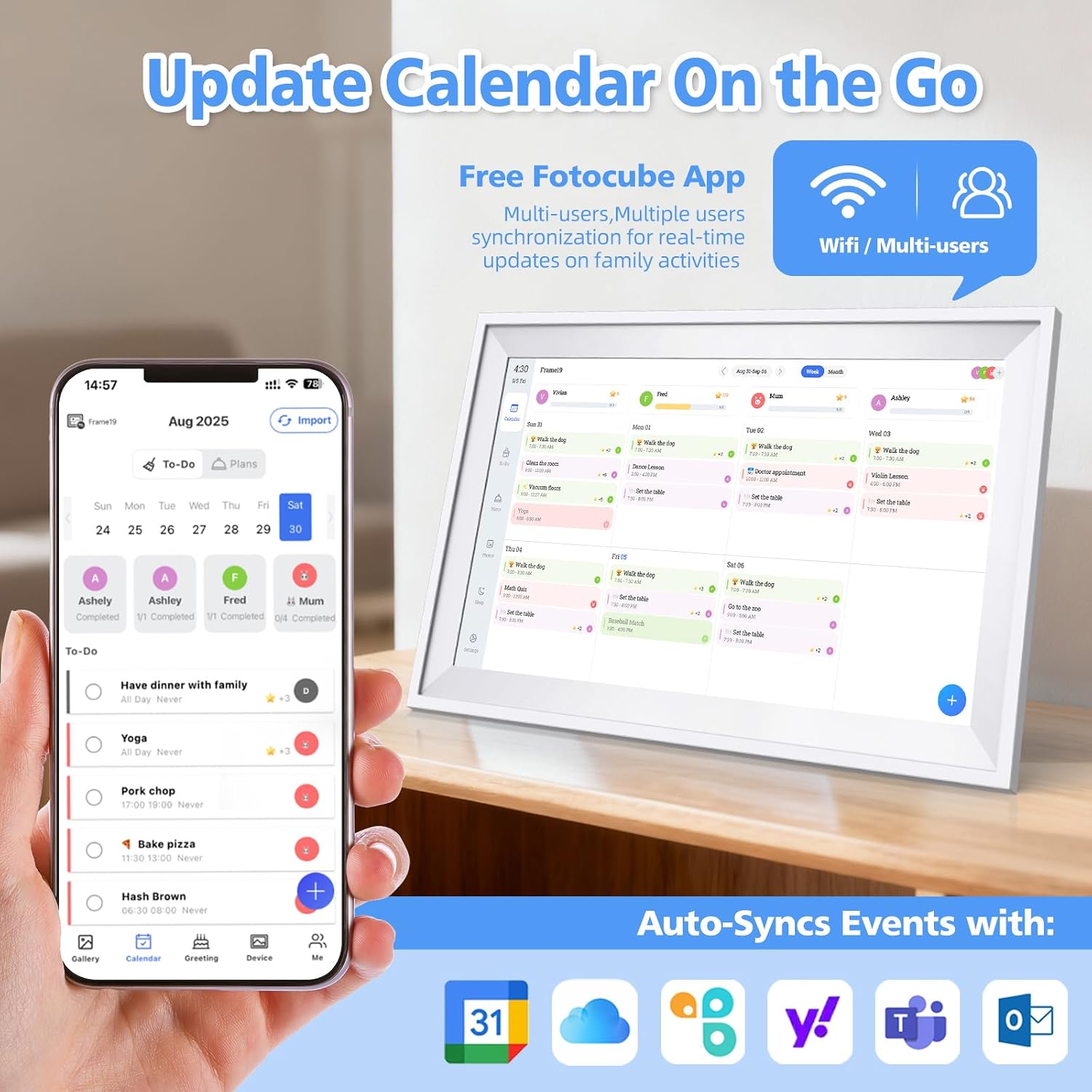 Digital Calendar 15.6' Wall Touch Screen Planner Electronic Calendar & Chore Chart, Smart Calendars Interactive Display for Family Organize Routines Schedules Meal Planner with Digital Picture Frame