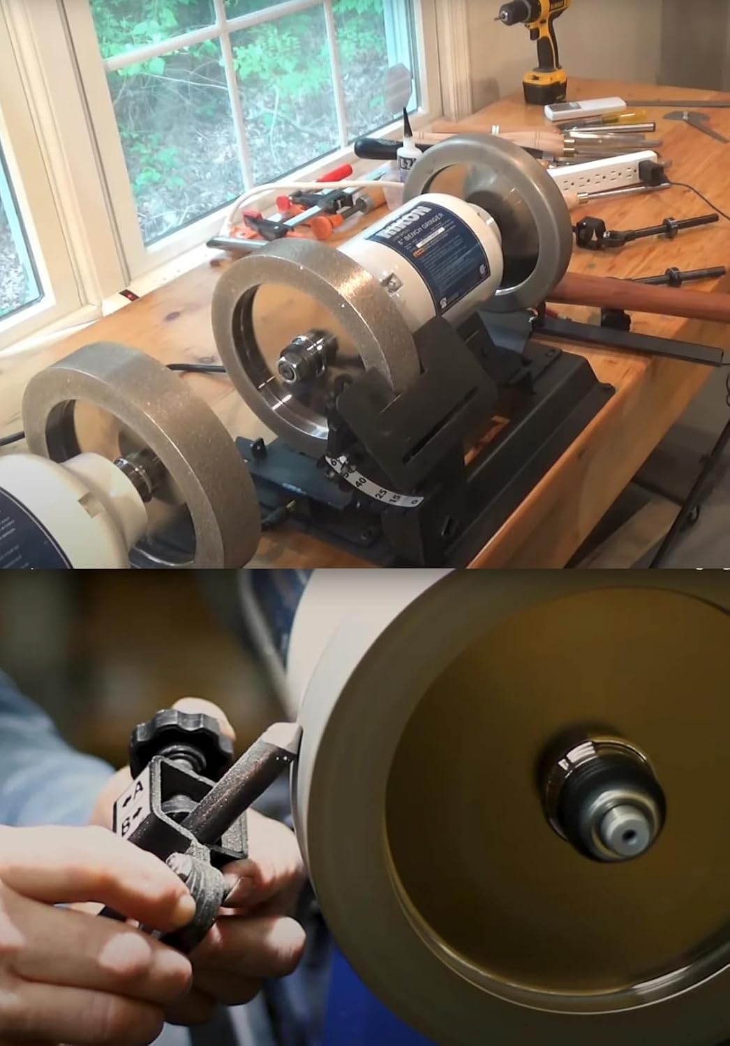 CBN Wheel 8 Inch, CBN Grinding Wheels 8' Diameter, 5/8' Bore, 1.5' Wide, 1' Down the Side, Suitable for Sharpening Woodturning and HSS Tools (350 Grit)