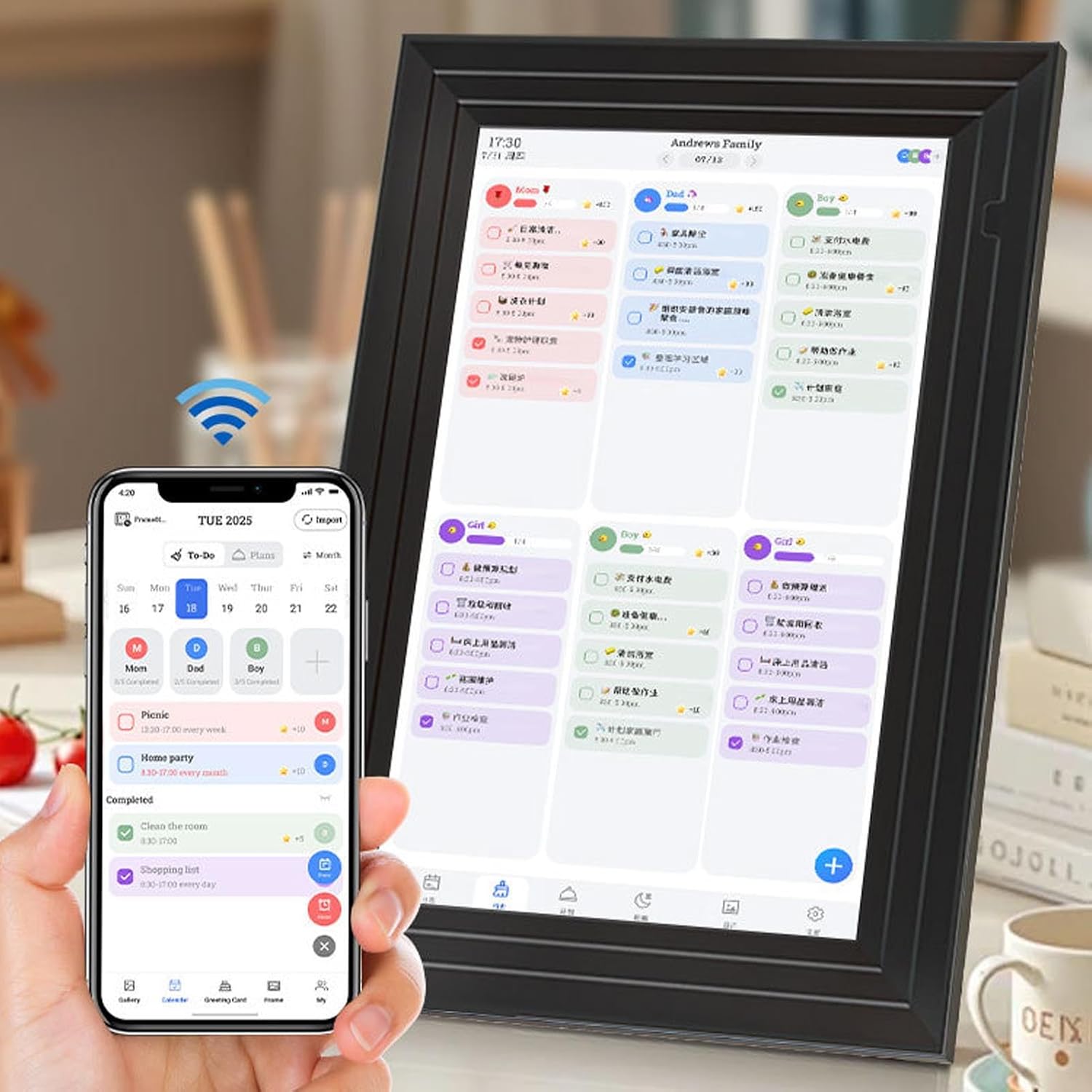 Cryfokt 10.1 Inch Smart Digital Calendar Planner and Chore Chart for Efficient Family Management, HD Touchscreen Interactive Display, Family Planner for Seamless Scheduling