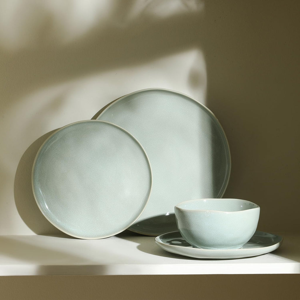 Stone Lain Mirella 4-Piece Bowl Set Stoneware, Dishwasher and Microwave Safe Cereal Bowls, Light Green