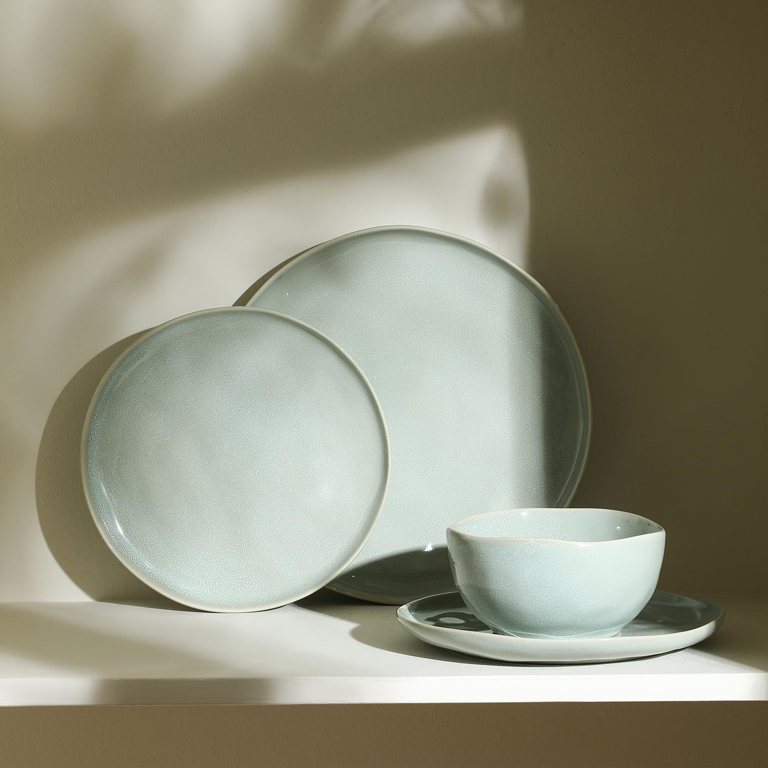Stone Lain Mirella 4-Piece Bowl Set Stoneware, Dishwasher and Microwave Safe Cereal Bowls, Light Green