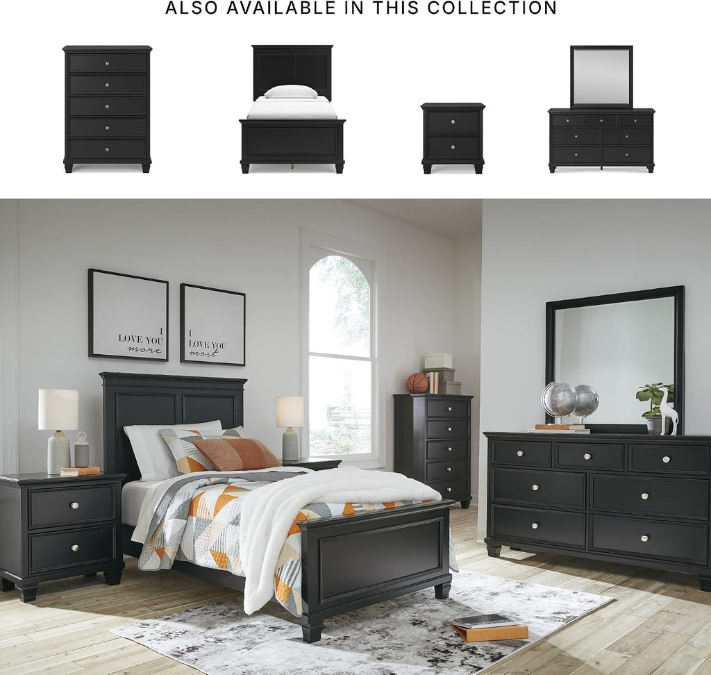 Signature Design by Ashley Lanolee Transitional Twin Panel Bed with Tapered Feet, Foundation or Box Spring Needed, Black