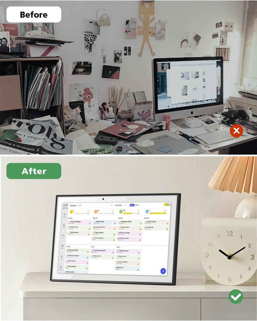 15.6 Inch Digital Calendar Chore Chart, Smart Digital Calendar Wall Planner Picture Frame with HD Touch Screen, Desk & Wall Mount Planner for Family Schedules(Black)