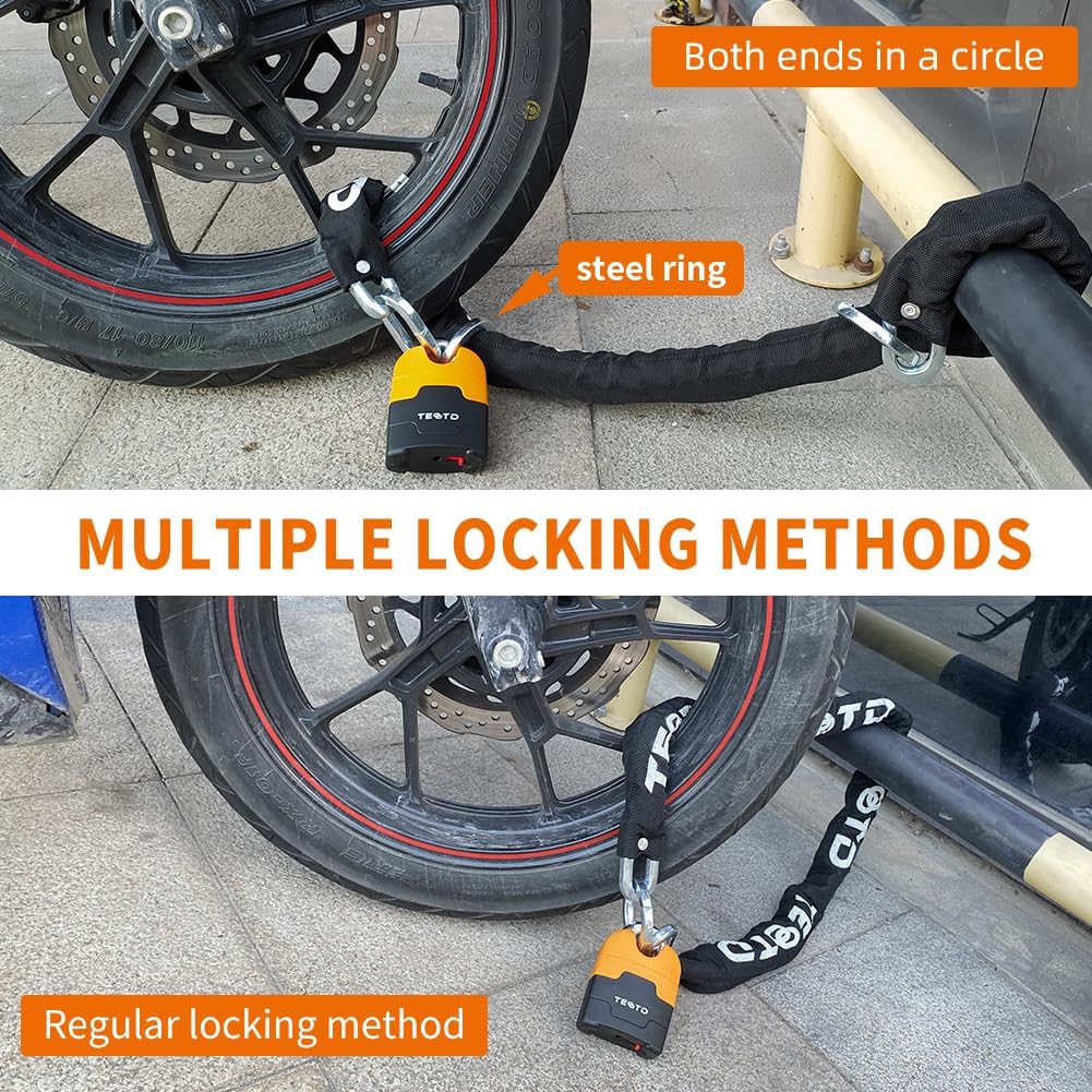 Motorcycle Chain Lock 8.2feet/250cm Long Heavy Duty Anti-Theft 10mm Thick Chain with Bright-Colored Lock,Security with 4 Keys for Containers,Trailers,ATV(12.65lbs)