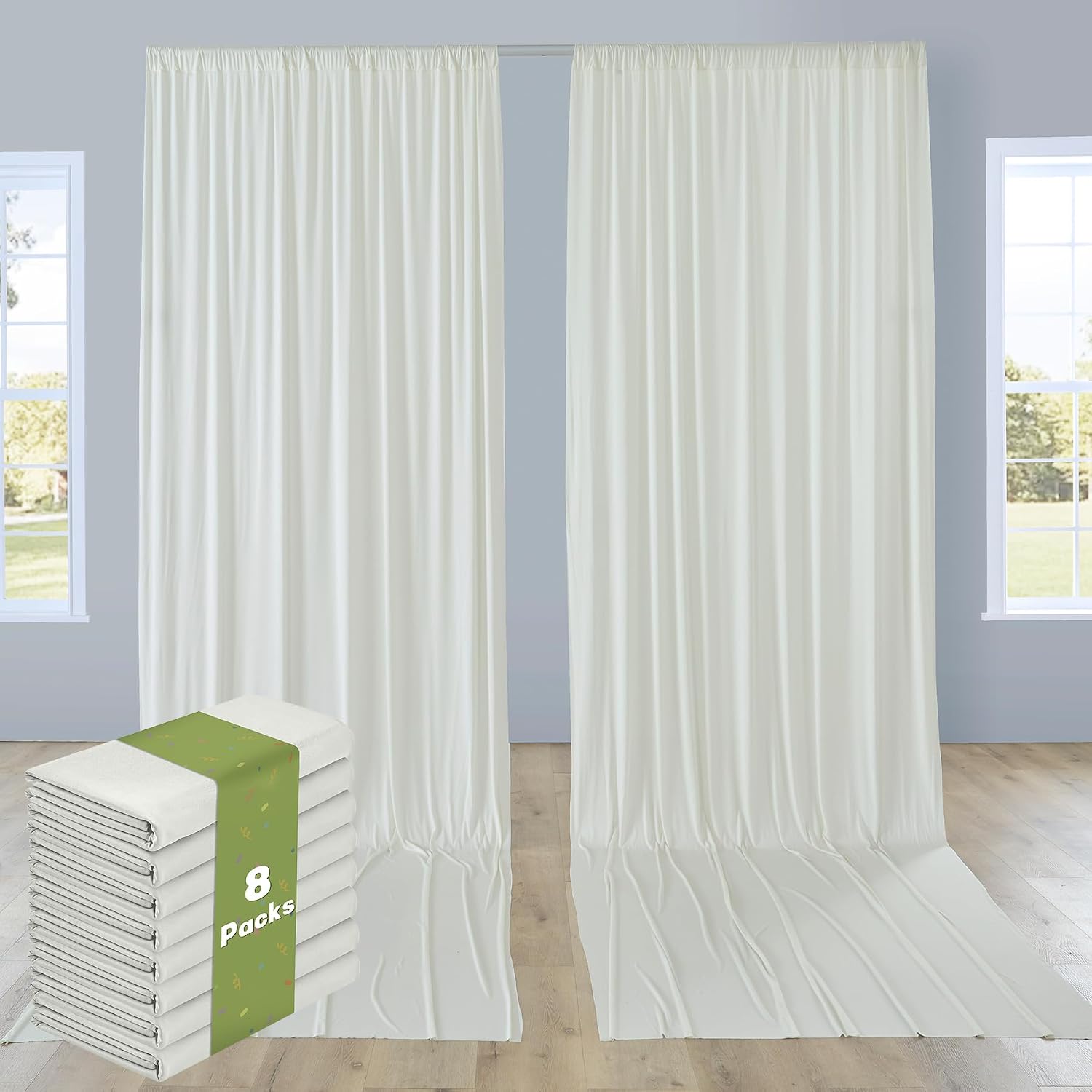 40ftx14ft Ivory Backdrop Curtains for Parties, Wrinkle Free Polyester Ivory Photo Backdrop Drapes 8 Panels 14 ft Long Back Drop Cloth for Wedding Birthday Photography Background Party