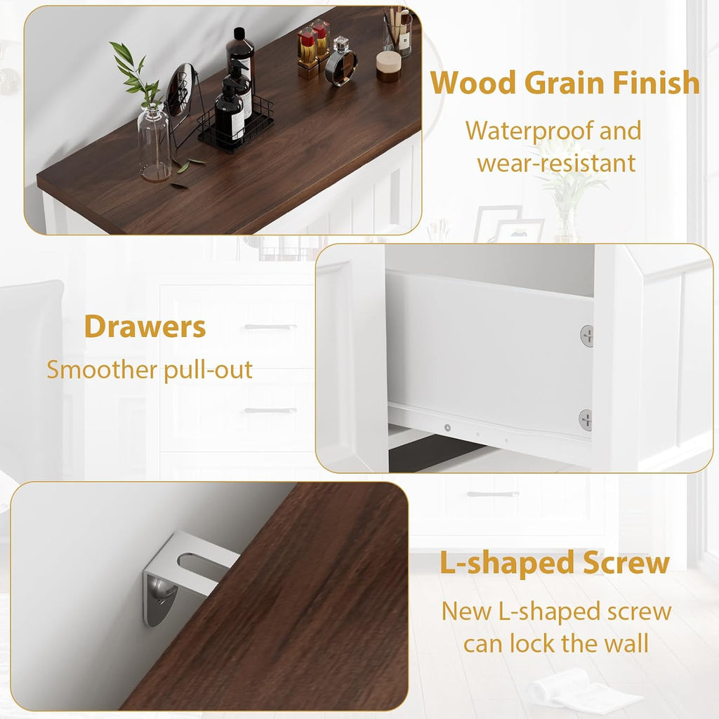Jocoevol 5 Drawer Dresser for Bedroom - Farmhouse 44.9' Tall Chest of Dresser with Large Storage, Rubst Wood Construction for Living Room, Hallway & Entryway - White (White & Brown)