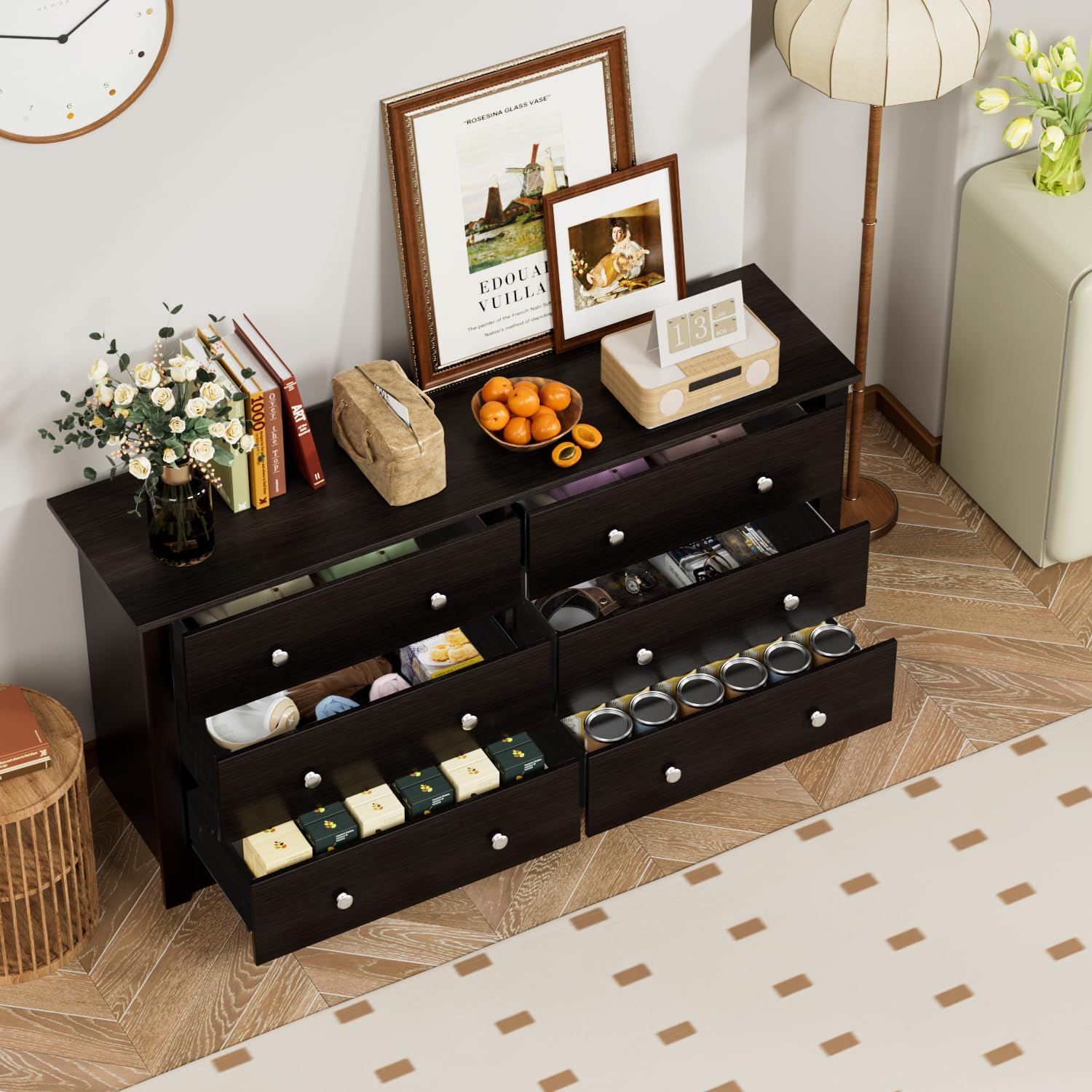 YESHOMY Dresser for Bedroom,6 Drawer Dressers, Storage Chest of Drawers for Hallway,Living Room, Entryway, Dark Brown