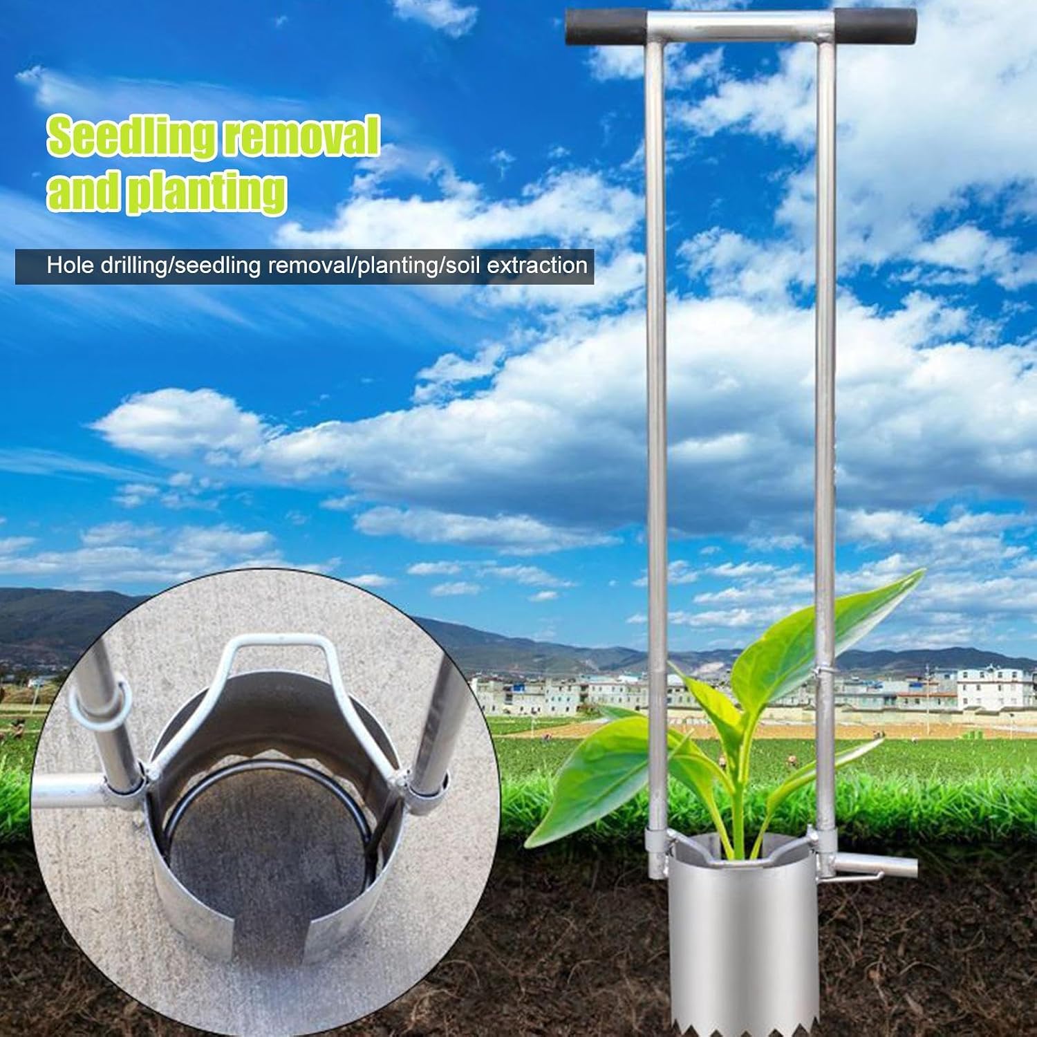 Gardening Plant Transplanter – Long Handled Planter, Bulb Planting Tool, Heavy Duty Manual Weeder with Comfortable Handle | Practical Vegetable Flower Garden Lawn Planting Maintenance Use