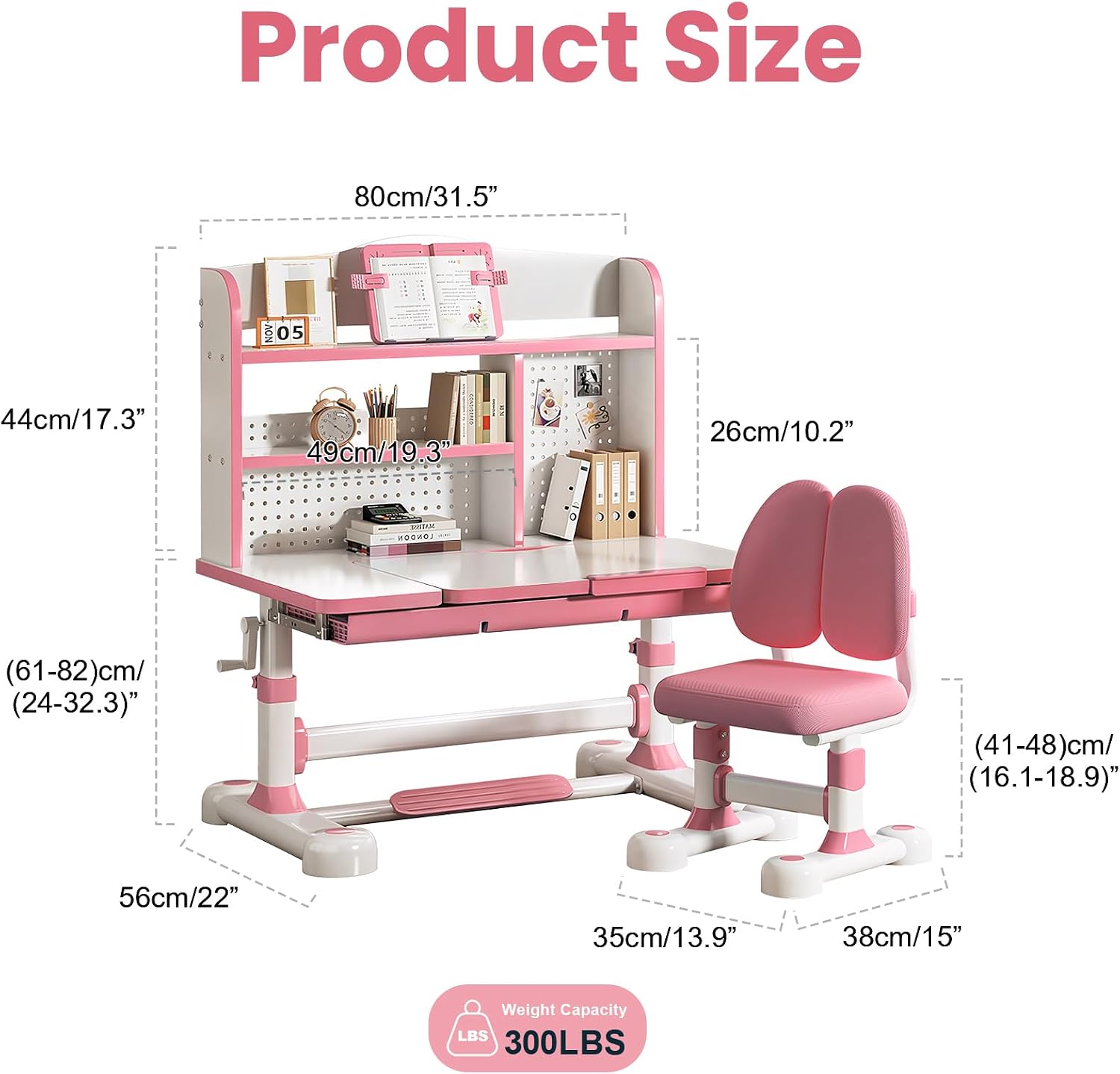 Kids Functional Desk and Chair Set – Ergonomic Height Adjustable Art Desk with One-Touch Tilting Desktop, Book Stand, Reading Rack & Storage Drawer for Children Boys & Girls (013-Pink)