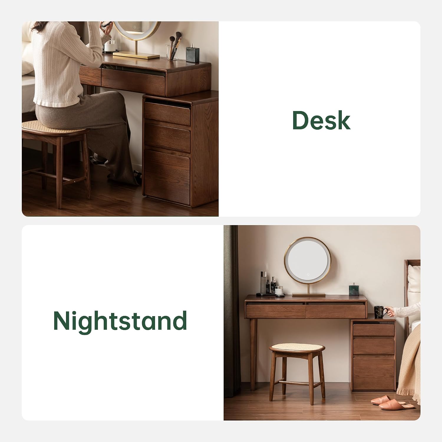 YESWOOD 40''-49'' Extendable Vanity Desk with Dresser, Oak Wood Makeup Table for Girls, Vanity Set for Bedroom, Bathroom, Study Desk for Study Room, No Chair and No Mirror