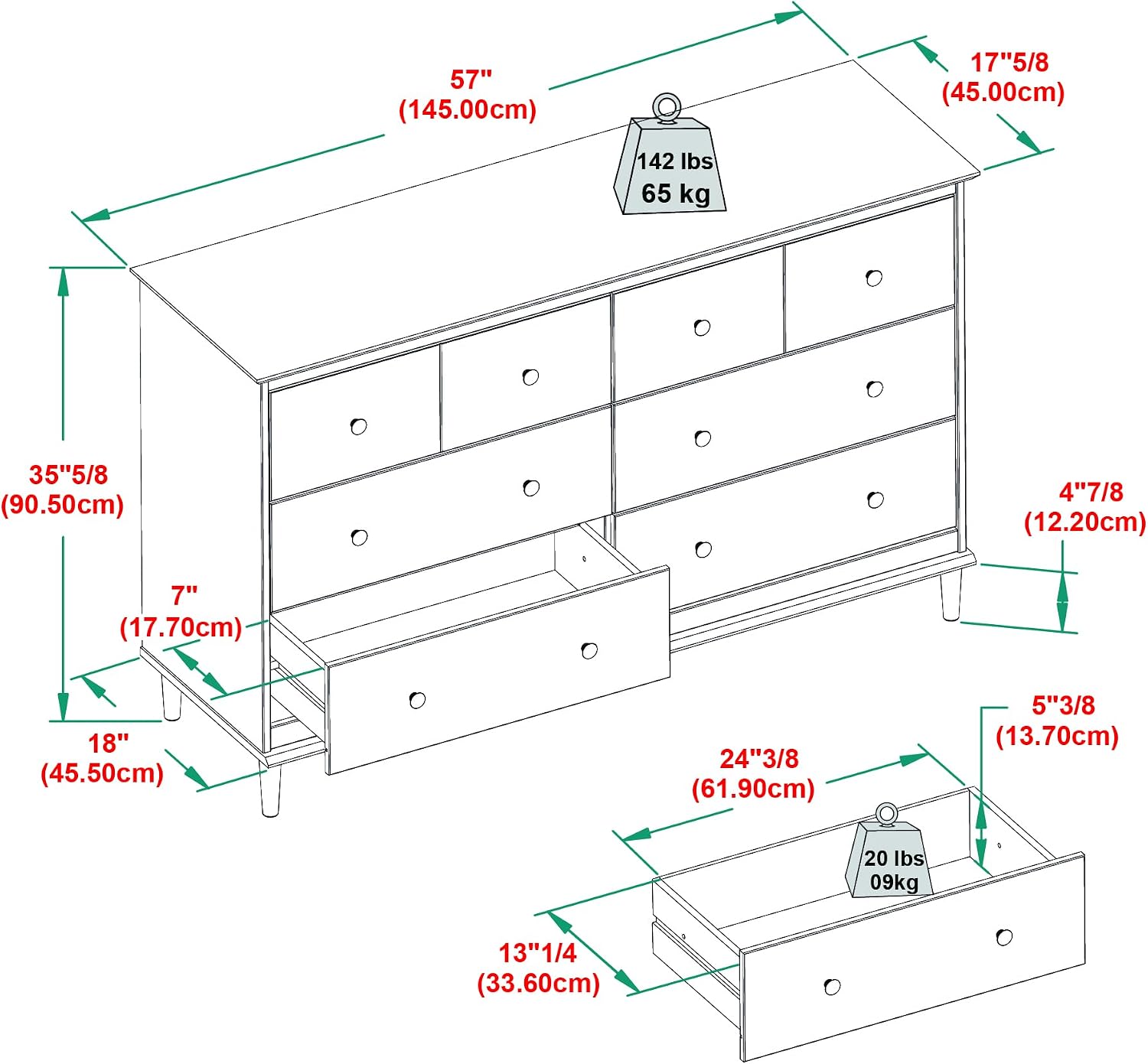Walker Edison Modern 6-Drawer Solid Wood Dresser Bedroom Storage, 57 Inch, Caramel