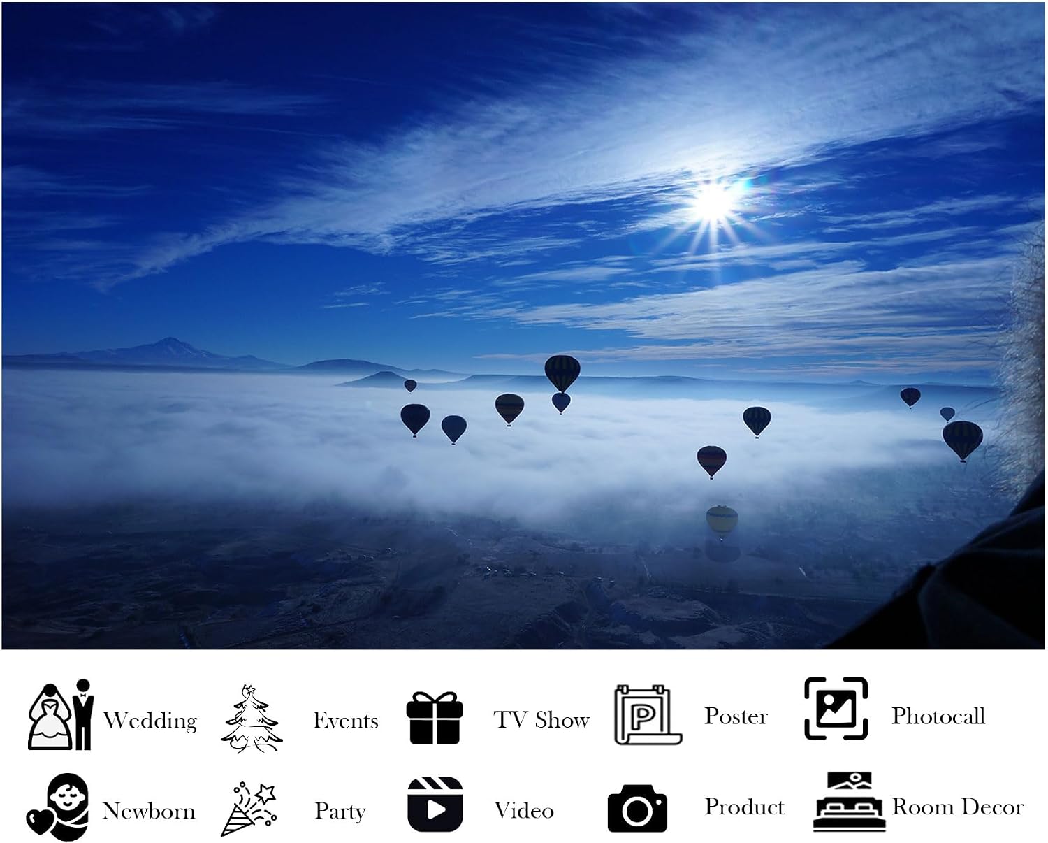 20x10ft Fabric Magical Hot Air Balloon Sea of Clouds Backdrop Dreamy Adventure Photography Background for Travel Themed Party Decor Home Wall Hanging Tapestry Photo Props