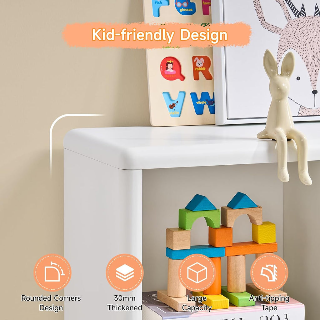 Kids Bookshelf, Large Wooden Bookcase with 6 Cube Storage, Girl Toy Storage Organizer Cabinet with Child Safe Paint&Thick Board, Boy Tall Book Shelves Nook for Office Playroom Living Room(White)