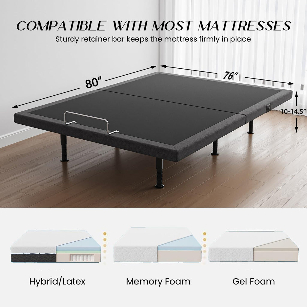 King Size Adjustable Bed Frame - Elderly & Senior Friendly, Zero Gravity, Head/Foot Adjustment, Enhanced Comfort,950lbs Capacity