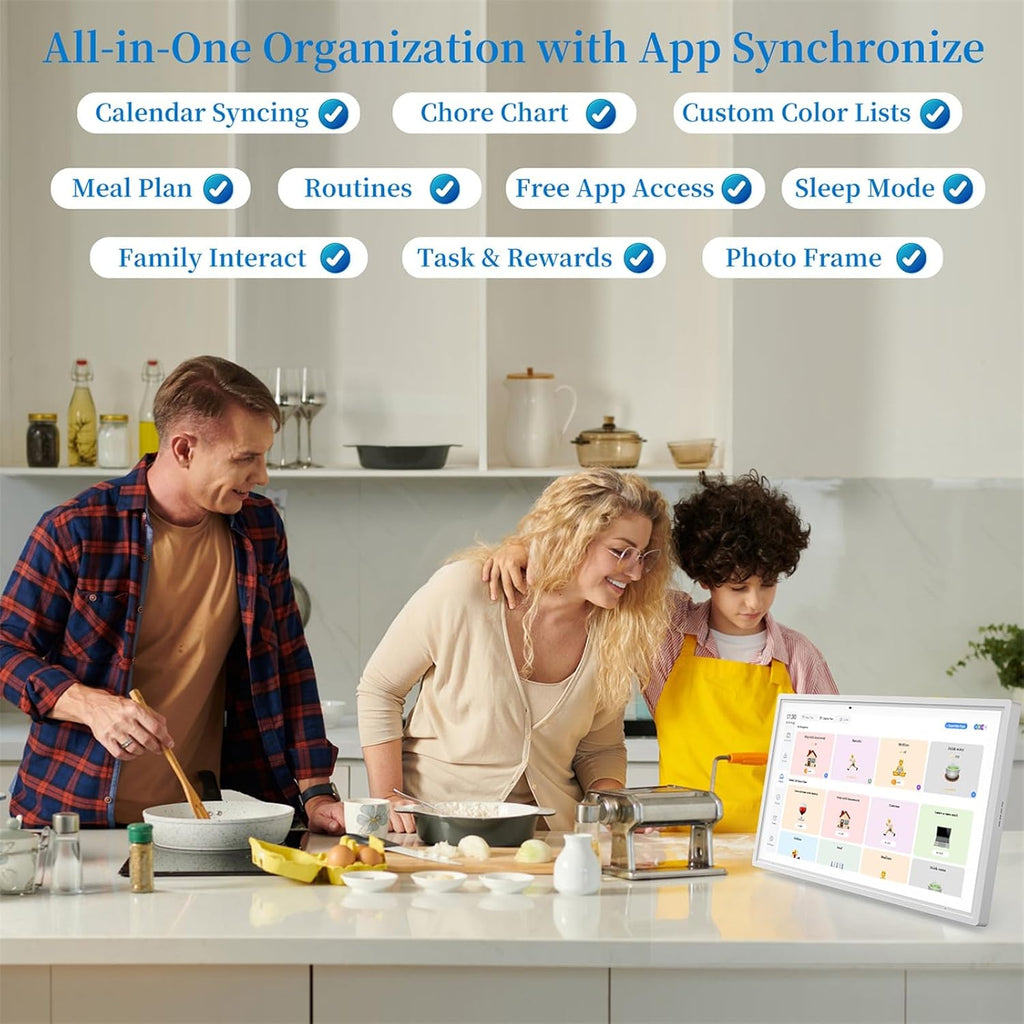 15.6 Inch Digital Calendar, Smart Touchscreen Electronic Wall Calendar & Chore Chart, No Subscription Family Planner with Google/Outlook/iCloud Sync, Meal Planner, Photo Display, Wall & Desk Mountable