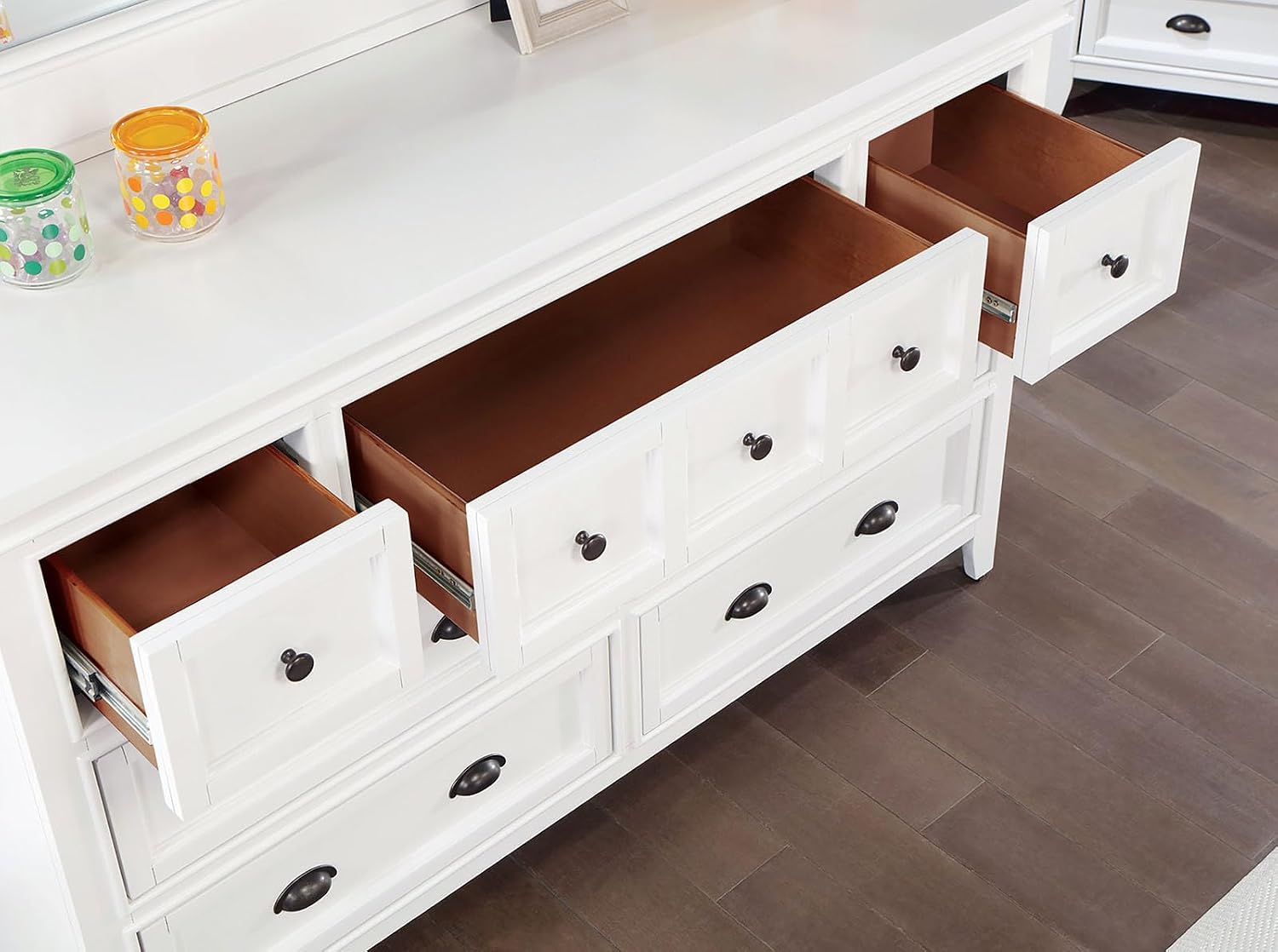 MASARA 3-Piece Transitional Queen Bedroom Set in White Finish, Engineered Solid Wood, Others