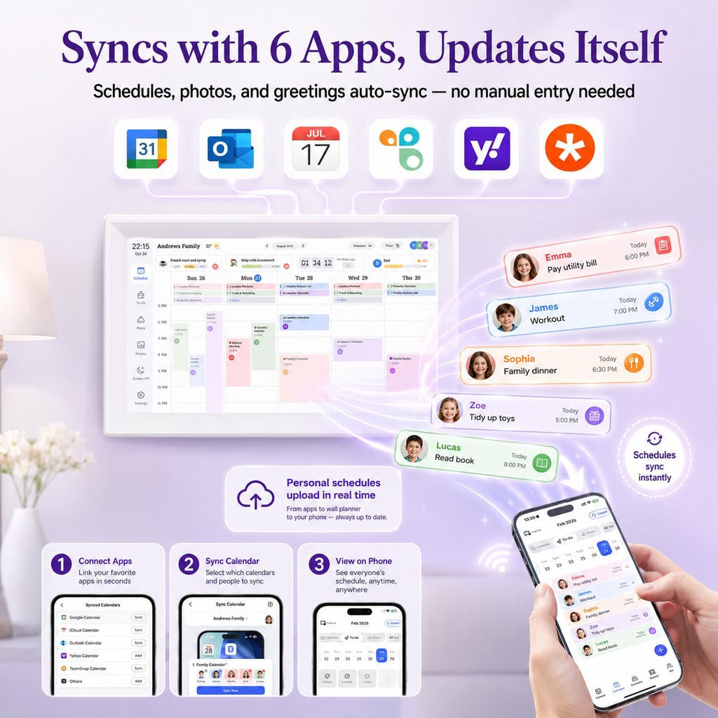 Digital Calendar Wall Touch Screen, No subscription fees,15.6 Inch | Smart Electronic Calendar with WiFi, Chore Chart, Meal Planner, Voice Record, AI Photo Repair, Wall/Desk Mount, Gift for Mom