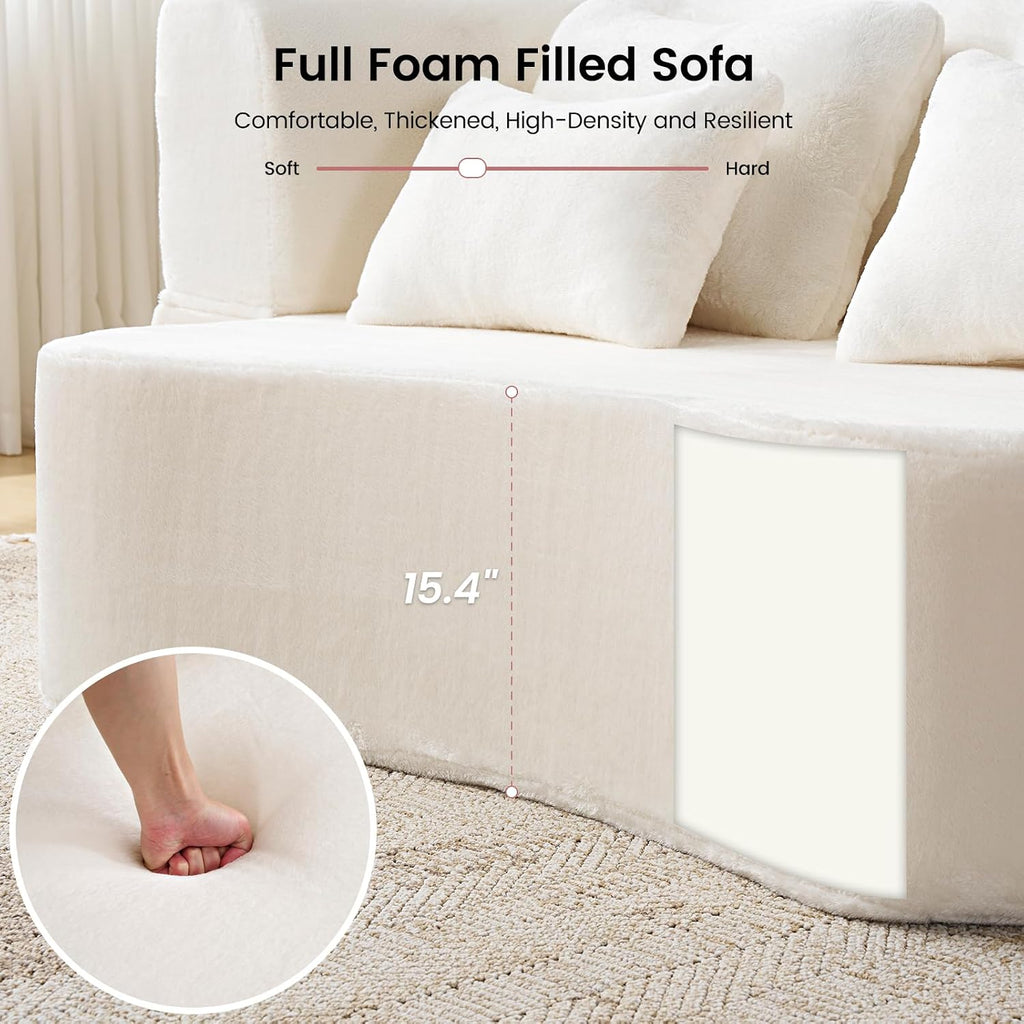Convertible Folding Sofa Bed, 78' Full Size Loveseat Sleeper Sofa, Chenille Foldable Boneless Floor Couch with 4 Pillows for Guest Living Room Bedroom, No Assembly Required (Beige White)