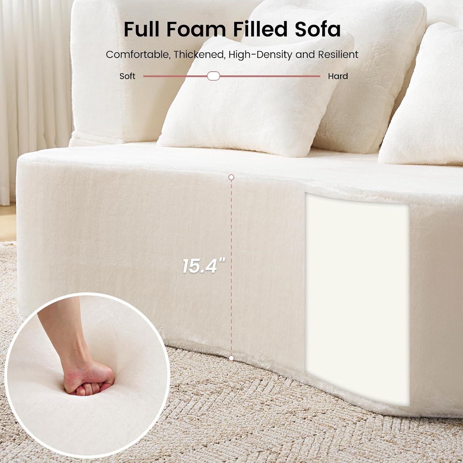 Convertible Folding Sofa Bed, 78' Full Size Loveseat Sleeper Sofa, Chenille Foldable Boneless Floor Couch with 4 Pillows for Guest Living Room Bedroom, No Assembly Required (Beige White)