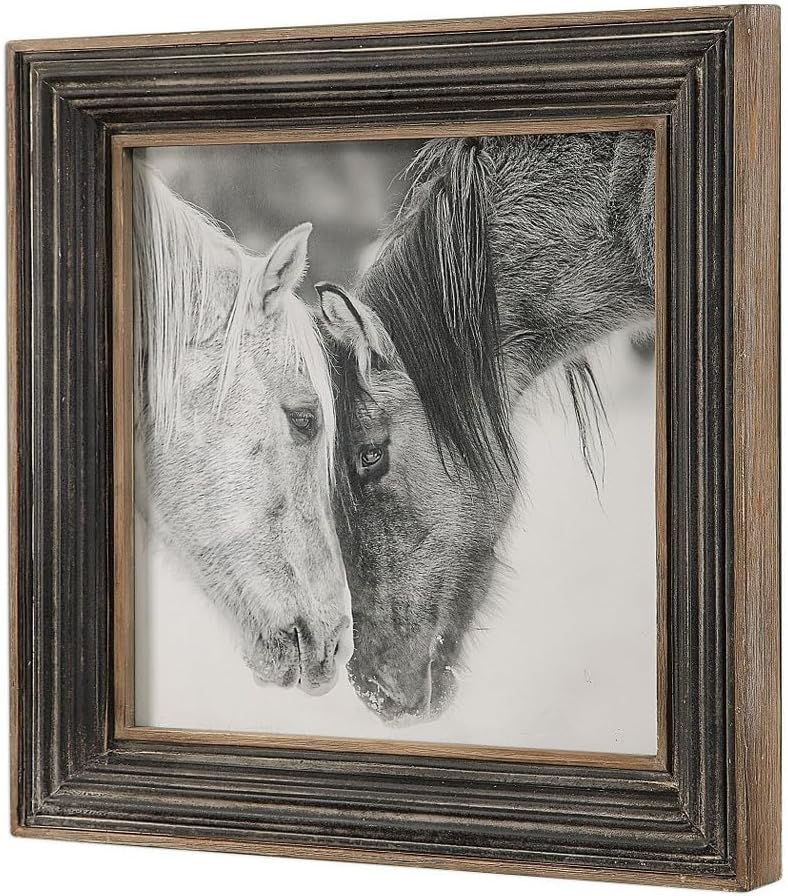Custom Black and White Horses 31 1/2' Square Framed Wall Art