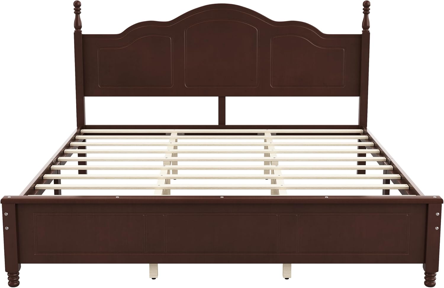 JIVOIT Wood King Bed Frame with Headboard and Footboard, Retro Style Platform Bed with Wooden Slat Support, Solid Wood Foundation, King Size Wooden Bed Frame (Dark Walnut,King Bed, 1)
