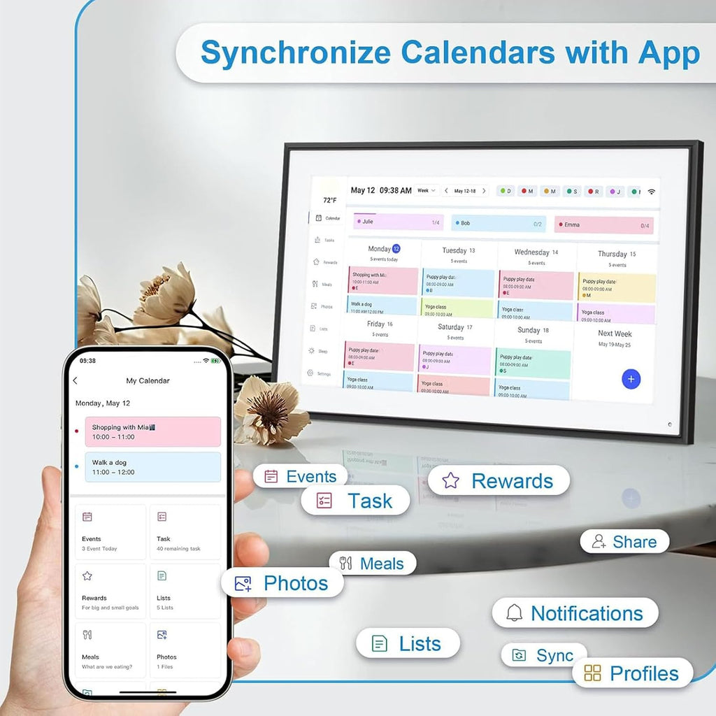 Smart Digital Calendar, Interactive Wall Desk Mounted Planner, 1080P HD Display, for Meal Planning, Chores, Family Schedule Management (US)