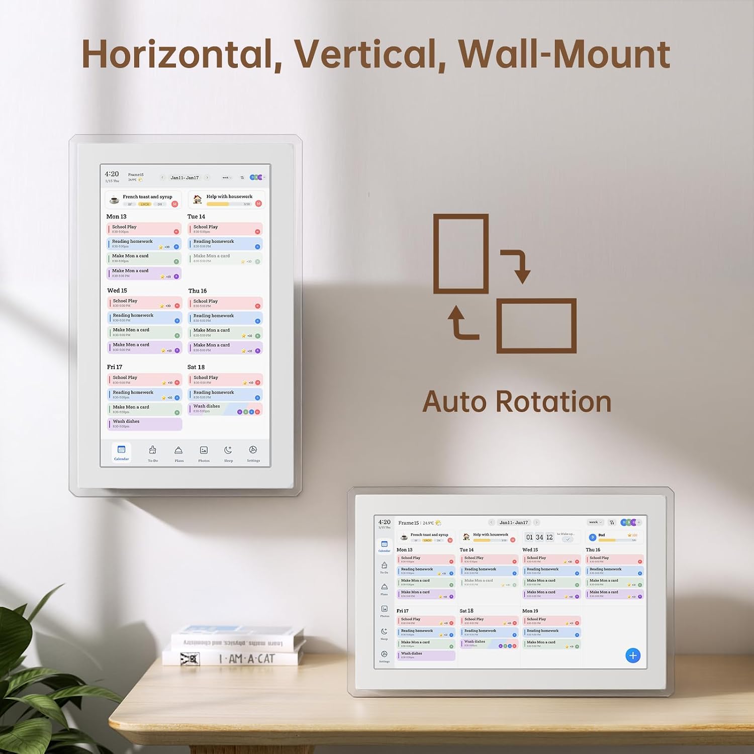 Digital Calendar Wall Touch Screen, 15.6 Inch Smart HD Electronic Calendar for Family & Chore Chart with Meal Planner, Built-in Digital Photo Frame, Gift for Parents & Kids, Desk Stand & Refills (White)
