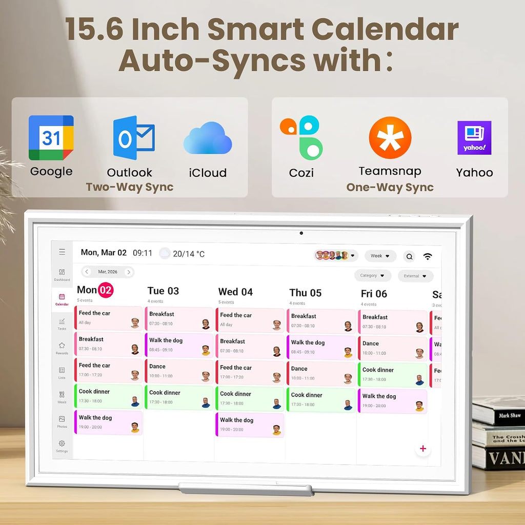 15.6 Inch Digital Calendar Wall Touch Screen, Smart Family Calendar & Chore Chart for Kids, 1080P Full HD Electronic Planner, Digital Picture Frame, Wall & Desk Mountable